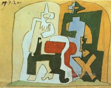 Pablo Picasso Painting - Pierrot y Arlequín Arlequín y Pulcinella III 1920 cubismo Pablo Picasso